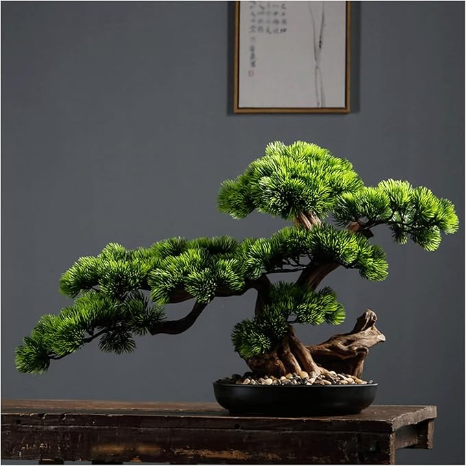 Artificial Bonsai Tree 17 Inches Artificial Bonsai Pine Tree，Realistic Fake Plant Decoration, Potted Artificial House Plants, for Desktop Display