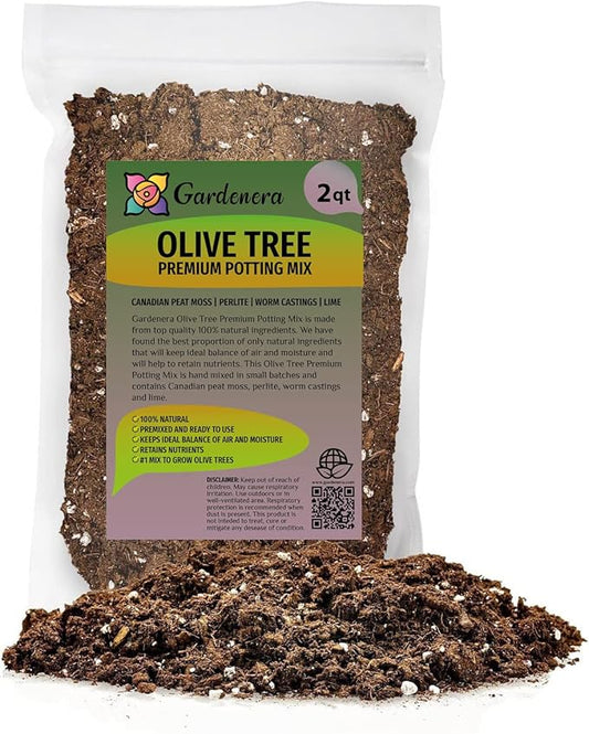 Gardenera Olive Tree Premium Potting Mix - Optimal Air, Moisture, and Nutrient Balance for Healthy Trees - 2 Quart