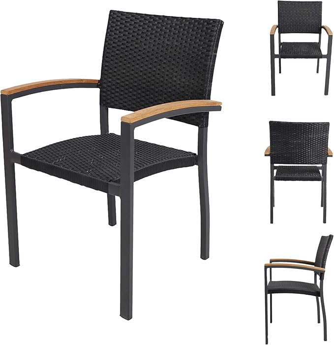 TRY & DO Patio Dining Chairs Set of 4,Outdoor Wicker Stackable Dining Chairs with Wooden Armrest PE Rattan Aluminum Frame Patio Furniture Sets for Garden, Balcony, Lawn and Indoors
