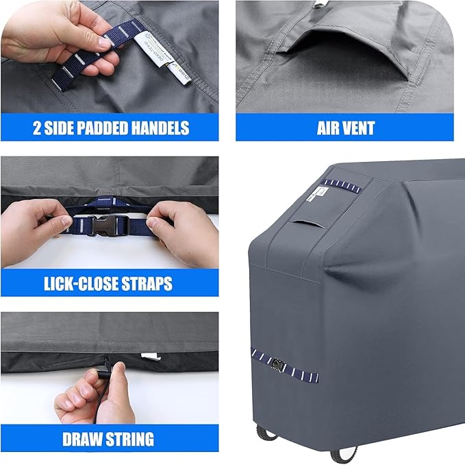 59" Grill Cover Heavy Duty Outdoor BBQ Covers for Outdoor Waterproof Fade Resistant Gas Cover, All Weather Protection Gas Grill Covers for Weber Genesis Charbroil, Grey