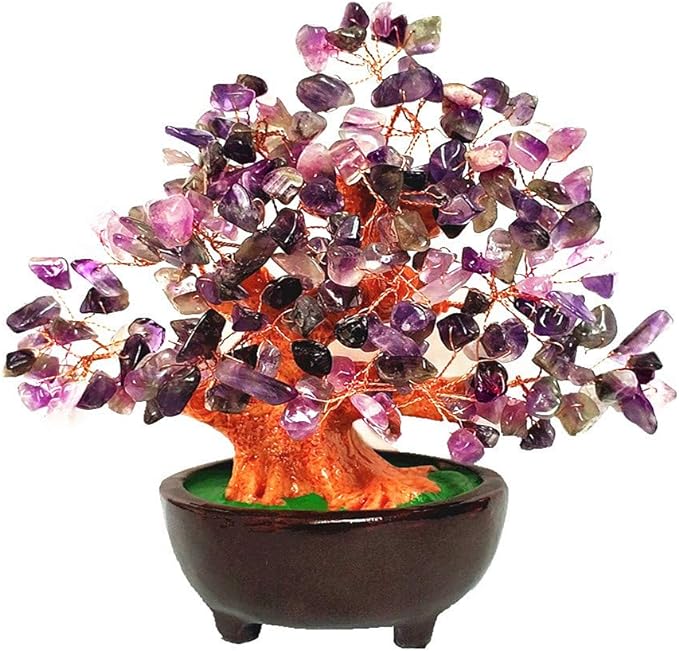 7 Inch Quartz Crystal Money Tree Bonsai Feng Shui Gem Decoration for Wealth and Luck (Purple)