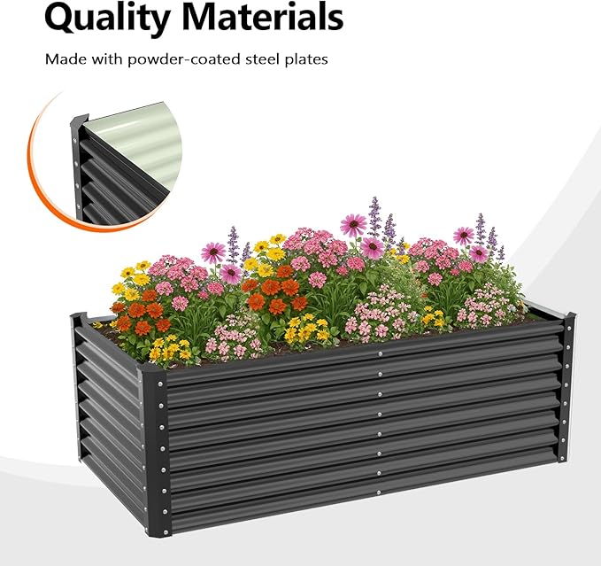 VINGLI 6x3x2ft Raised Garden Bed, Large Planter Garden Boxes Outdoor, Planter Raised Beds Kit for Gardening for Vegetables, Flowers, Herbs (Black)