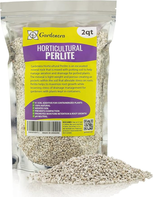 Gardenera Organic Perlite — Medium/Fine Grade Horticultural Soil Amendment for Indoor & Outdoor Container Plants for Drainage Management and Enhanced Growth (3 Quart)