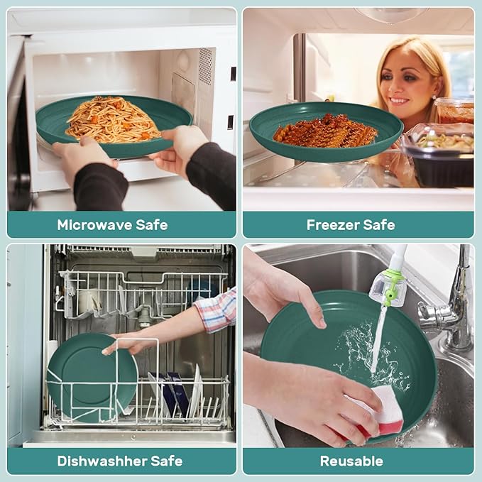 Wheat Straw Dinnerware Sets for 6 (42pcs), SGAOFIEE Plastic Plates and Bowls Sets, Dinner Plates, Pasta Bowls, Cereal Bowls, Microwave Dishwasher Safe Plates and Bowls Sets, Camping Dishes, Green