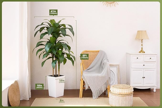 5FT Artificial Dracaena Tree - UV Resistant Faux Tropical Plant, Potted Fake Tree with Taper Planter & Pebbles - Indoor Outdoor Greenery for Home, Porch, Living Room, Bedroom Decor, VN127
