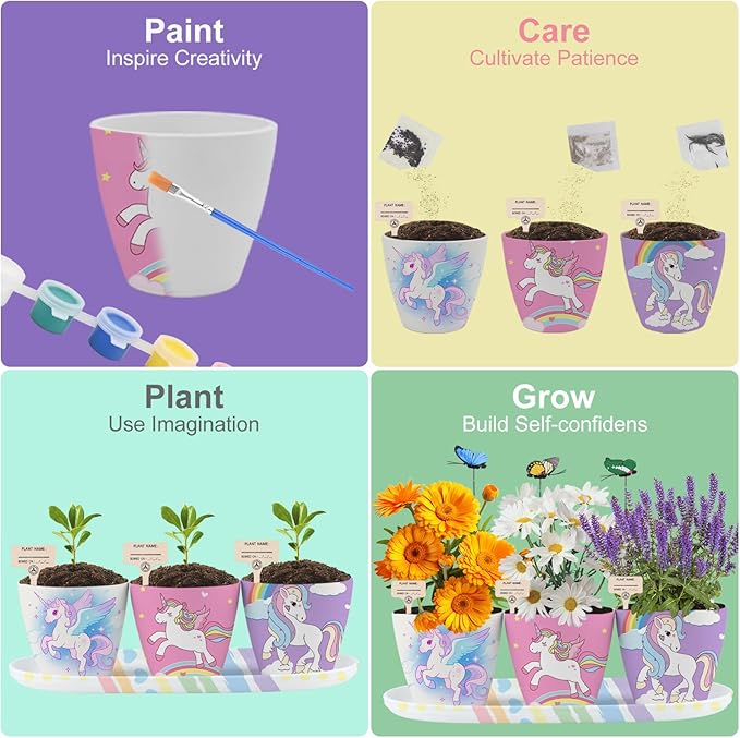 QSQSRUCH 6 Set Painting & Plant Flower Garden Kit, Arts and Crafts Kits for Kids Ages 4-8,Girls Gifts 8-10, Garden Set for Kids 8-12,Girls Toys Age 6-8, Gift for 4 5 6 7 8 9 10+ Year Old Girl