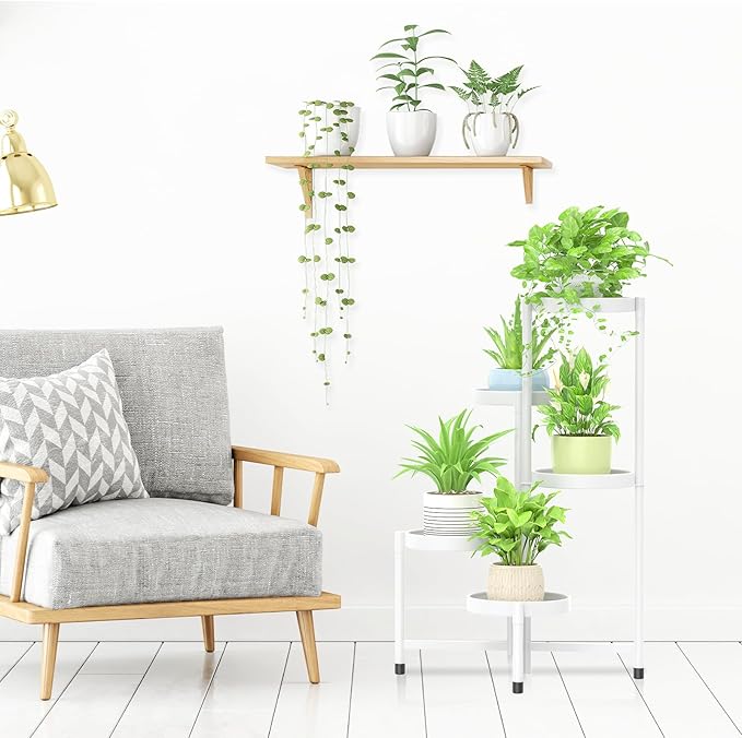 iDavosic.ly Plant Stand Indoor Outdoor, 5 Tier Corner Metal Flower Display Holder Shelf, Folding Tall Orchid Rack for Patio Balcony Porch Garden Living Room House, White