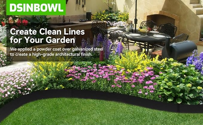 6PCS Galvanized Steel Landscape Edging Kit, 40" L x 12.5" H (20ft Total) Steel Landscape Lawn Edging for Lawn Yard, Coated Bendable Metal Strips, No-Dig Hammer-in Edging Border w/7Clips