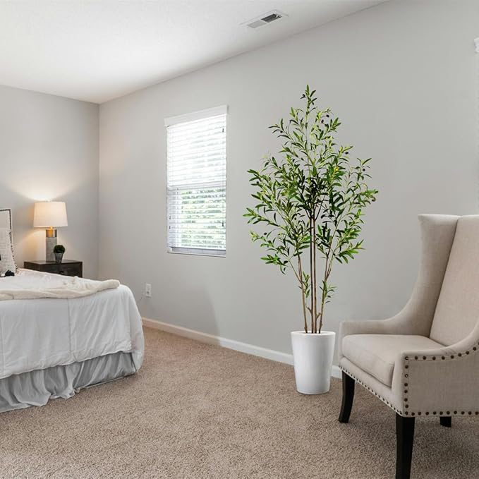 6ft (71”) Artificial Olive Tree, Tall Fake Olive Plant with Basket, Faux Olive Silk Tree for Mordern Indoor Home Livingroom Office Floor Corner Décor