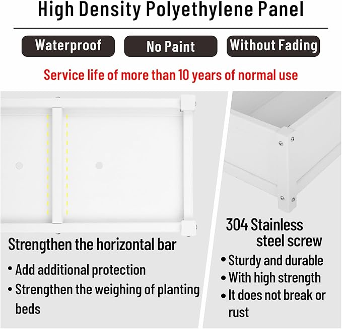 HDPE Raised Garden Beds Outdoor,Rot-Resistant and Non-Cracking,Outdoor Planter Boxes Rectangle with Drainage Holes for Yard,Lawn White