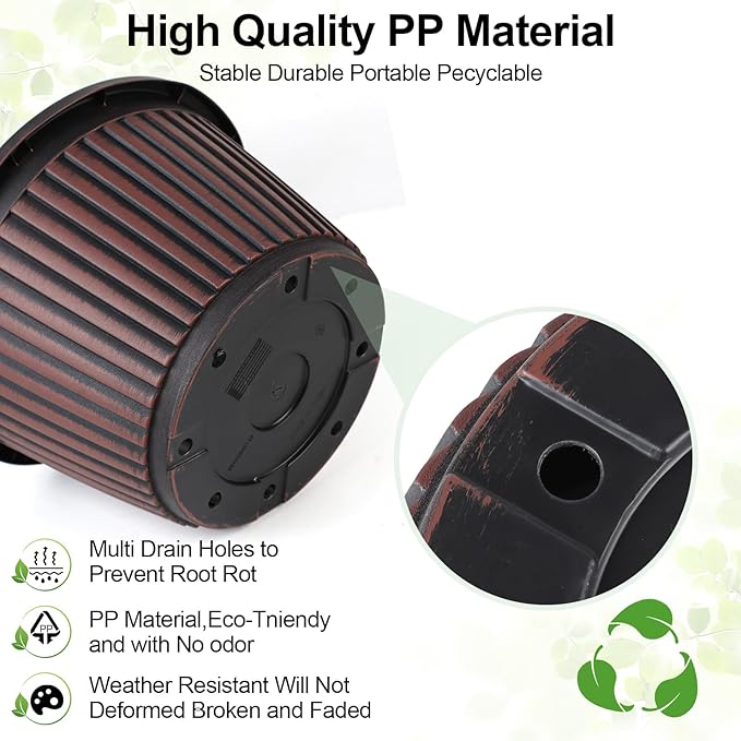 Planter-Pots-for-Plants-Indoor-Outdoor, 3 Pack 10 Inch Plastic Flower Pots with Saucer & Drainage Holes, Modern Garden Planters for Planting Medium Large Plants，Decorative Resin Garden Pots