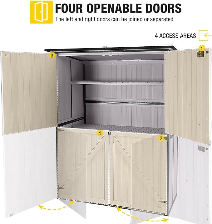 Aivituvin Outdoor Storage Shed Upgraded with Strong Metal Frame Garden Tool Shed Storage House Cabinet with Adjustable Shelfs and Wooden Floor 4.6 x 2.42FT (Off-White)