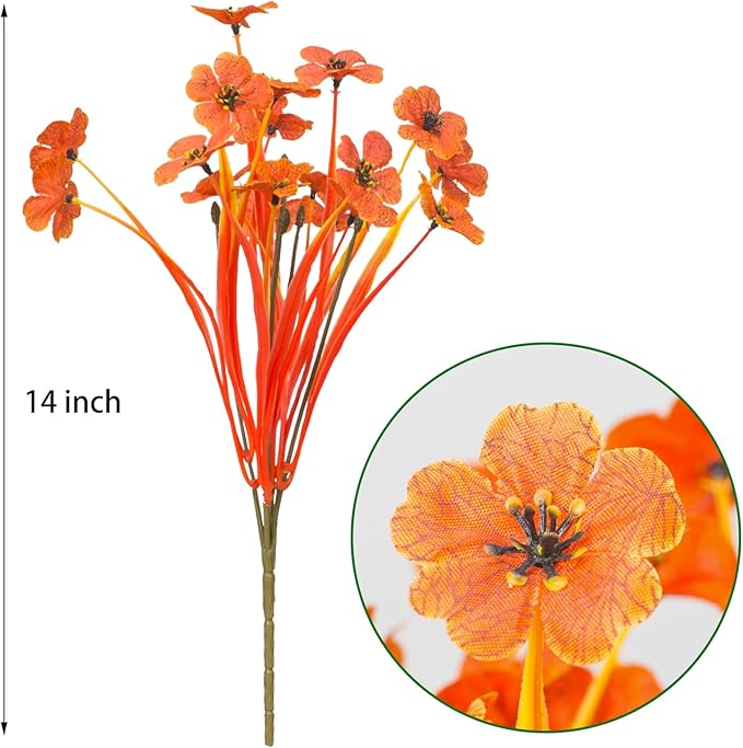 21 Bundles Outdoor Artificial Flowers UV Resistant Fake Silk Flowers No Fade Faux Plastic Plants Garden Porch Window Box Decoration (Deep Autumn Orange)