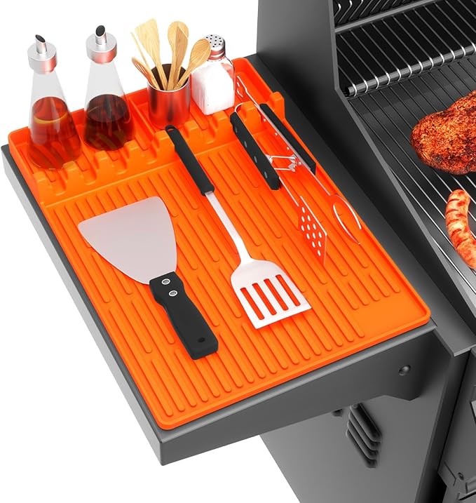 Silicone Griddle Tool Mat for Blackstone, 16"x11.5" Easy to Clean Heat Resistant Non-Stick Antislip Spatula Mat for Outdoor Grill BBQ Cooking Kitchen Counter (Orange)