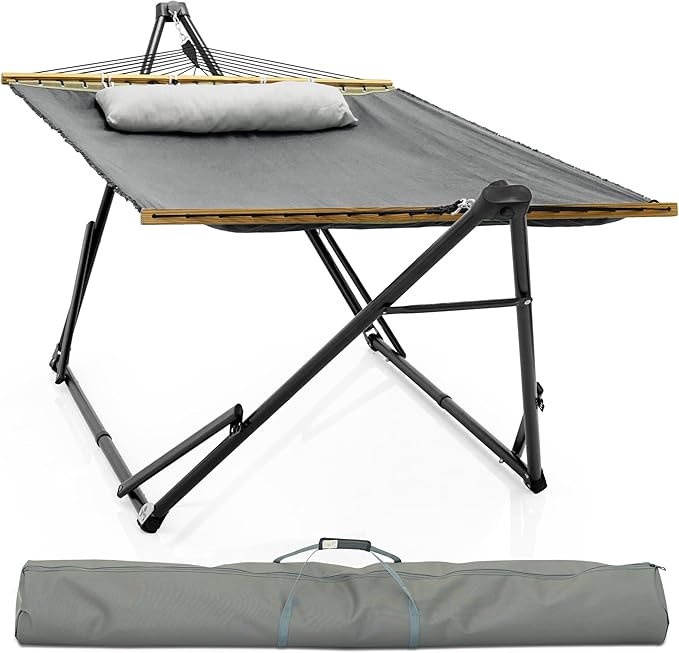 Tranquillo Unity Hammocks, Spacious and Comfortable Hammock Stand for 2, 800 lbs Capacity Steel Frame, Pre-Assembled with 30-Second Tool-Free Setup, No Screws Needed, Ideal for Indoor & Outdoor, Grey