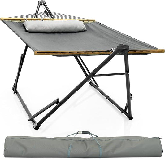 Tranquillo Unity Hammocks, Spacious and Comfortable Hammock Stand for 2, 800 lbs Capacity Steel Frame, Pre-Assembled with 30-Second Tool-Free Setup, No Screws Needed, Ideal for Indoor & Outdoor, Grey