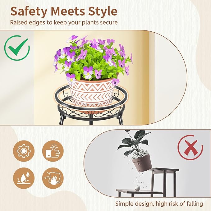 LASZOLA Black 3 Tier Tall Plant Stand for Indoor Outdoor, Large Multiple Level Flower Planter Holder Organizer Rack for Patio Office Bathroom Corner Floor, Sturdy Heavy Duty Metal, Vertical Display