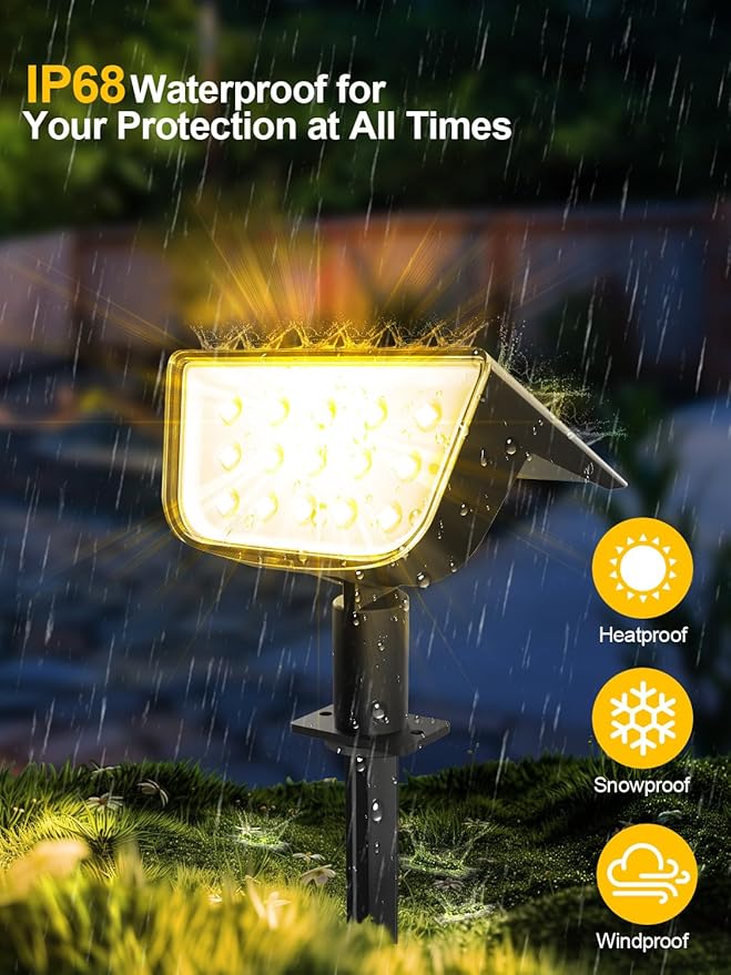 Solar Spot Lights Outdoor, Ultra Bright Solar Garden Lights Warm White, IP68 Waterproof Landscape Spotlights, 800LM 2700K for Yard Garden Wall Driveway, 8 Pack