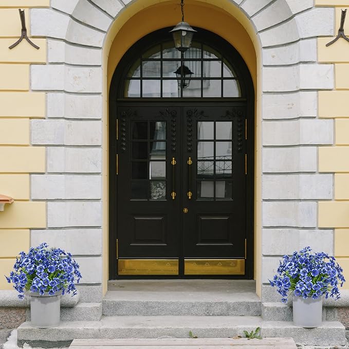 15 Bundles Artificial Flowers UV Resistant Outdoor Plants No Fade Faux Plastic Shrubs Fake Silk Flowers Window Box Garden Porch Home Decoration(Blue)