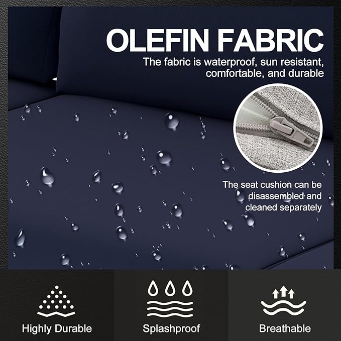 Aluminum Outdoor Sofa,4 Seats Modern Patio Furniture Set,Sectional Sofa Conversation Set with Coffee Table, Upgraded Washable Cushions for Garden Backyard,Blue