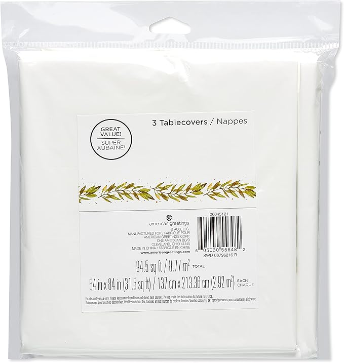 American Greetings Wedding or Bridal Shower Party Supplies, Plastic Table Covers (3-Count)