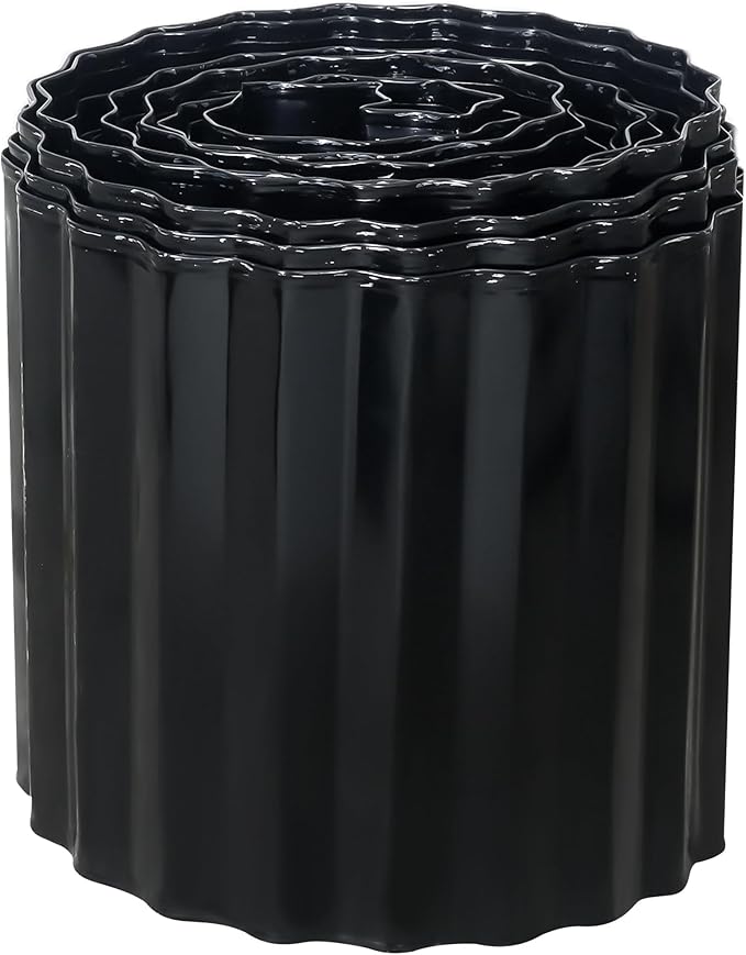Corrugated Metal Garden Edging, 6"20Ft Landscape Border for Lawn, Flower Bed and Garden, Sturdy Galvanized Steel Yard, Flexible for DIY Landscaping and Yard, Black