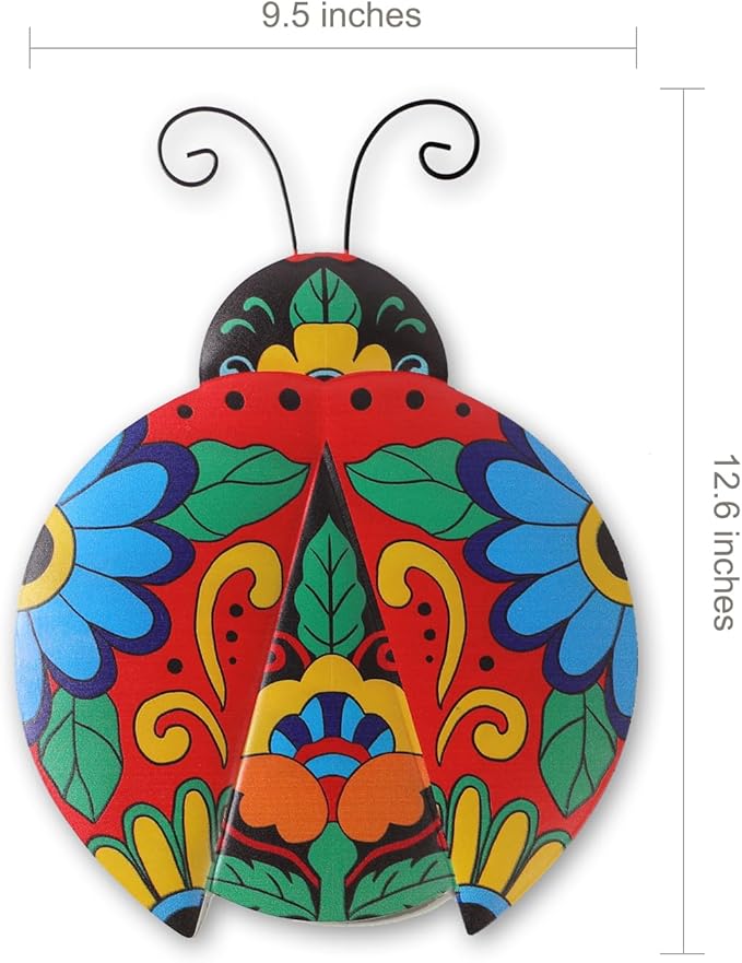 Scwhousi Metal Ladybugs Outdoor Wall Decor,Mexican Pottery Outdoor Decor,Talavera Garden Decoration Hanging for Fence,Yard, Patio,Living Room,Bedroom,Muticolored