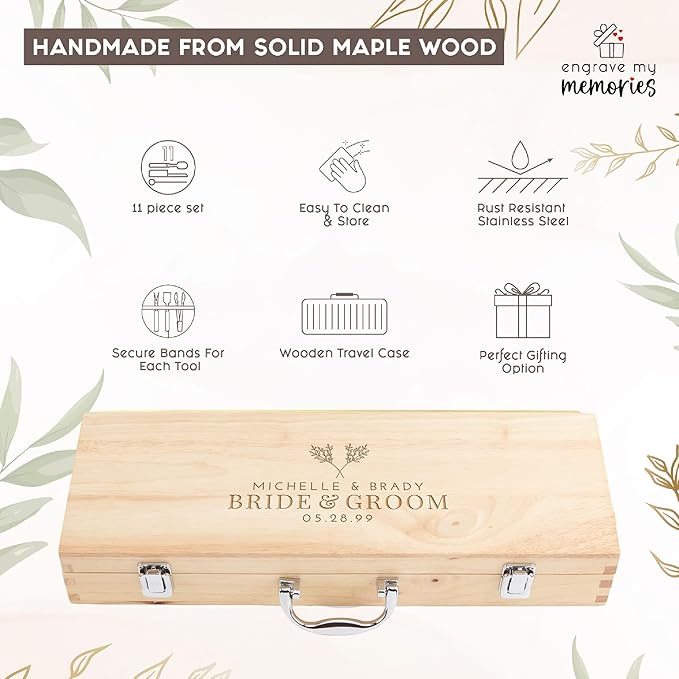 Personalized Wedding Gifts, 11 Pcs Stainless Steel Barbecue Grilling Accessories, Customized BBQ Wedding Gifts, Wedding Gifts For Couple & Newlyweds, Wedding Gift Ideas, Custom Wedding Gift, BBQ Tools