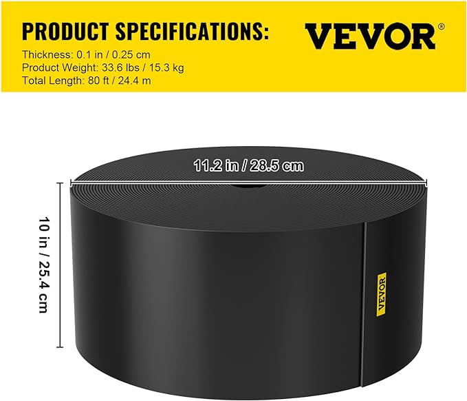 VEVOR Landscape Edging, 10 inch Depth 80 ft Total Length, Recycled HDPE Coiled Terrace Board, Flexible Bender Border for Landscaping, Lawn, Garden, Yard, Against Invading Weeds, Black