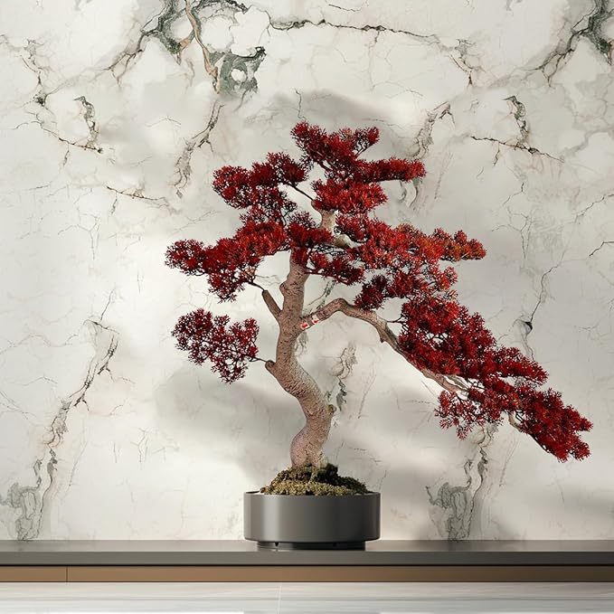 3ft（43in） Artificial Bonsai Tree Juniper Faux Plants Indoor Big Fake Plants Decor with Ceramic Pots for Home Table Office Desk Bathroom Shelf Bedroom Living Room Farmhouse Decorations (Red)