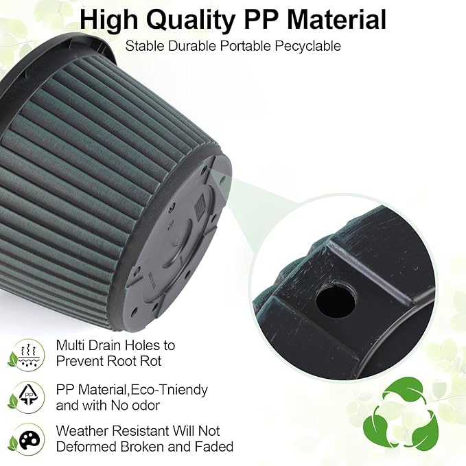 Planter-Pots-for-Plants-Indoor-Outdoor, 3 Pack 10 Inch Plastic Flower Pots with Saucer & Drainage Holes, Modern Garden Planters for Planting Medium Large Plants，Decorative Resin Garden Pots