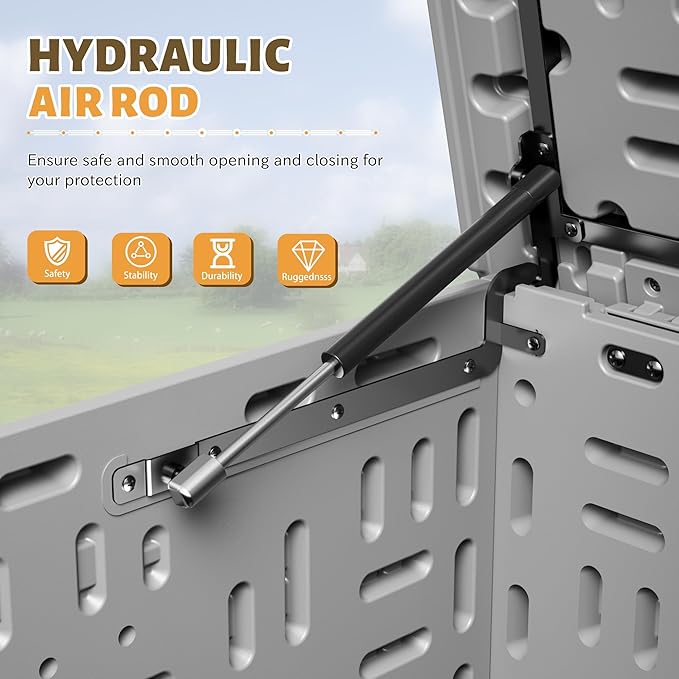 Flamaker Resin Deck Box 250 Gallon, Waterproof Imitation-Wood Lockable Storage Box with Separator Plate Outdoor Indoor, Garden, Patio Furniture for Tools&Pool Accessories (Gray)