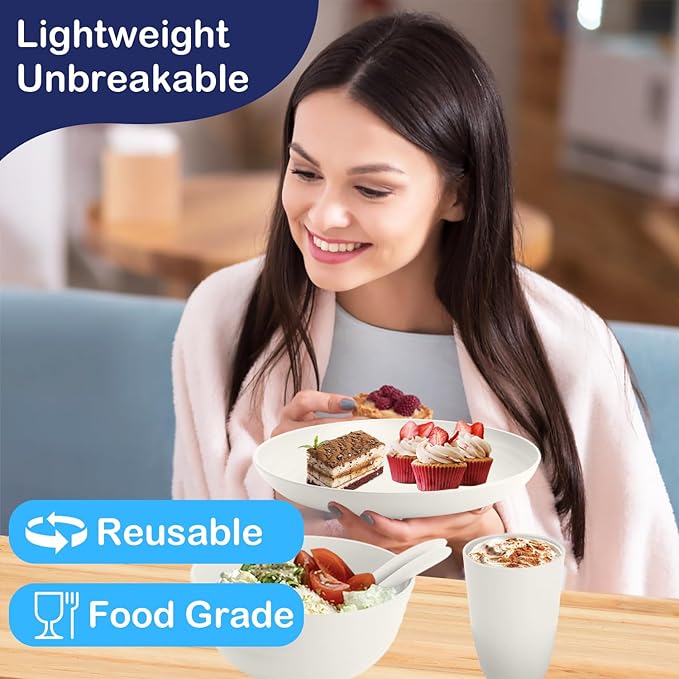 Wheat Straw Dinnerware Sets Service for 4 - Plates and Bowls Sets 20-Piece with Dinner Plate, Cereal Bowls and Cups, Microwave & Dishwasher Safe - White