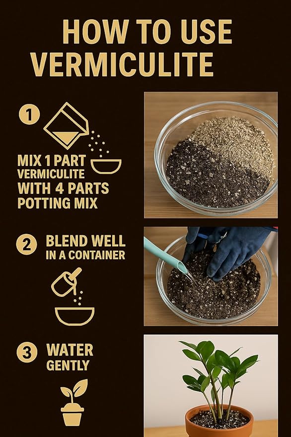 Horticultural Organic Vermiculite for Plants - Medium Grade - Natural Soil Additive for Gardening, Houseplants, Mushrooms, Potted Plants, Hydroponics, Terrariums (4 Quart)