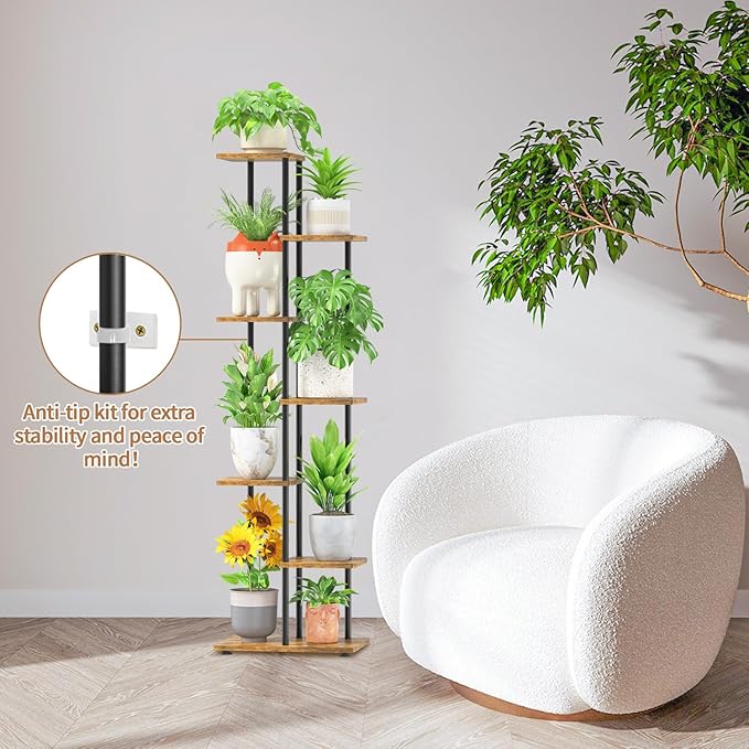LASZOLA Black 6 Tiered Wood Plant Stand Indoor for Larger Heavy Duty Planter, Sturdy Multi Level Vertical Flowers Racks for Narrow Inside Floor, Decorate Shelving for Hold House Tree, Space Saving