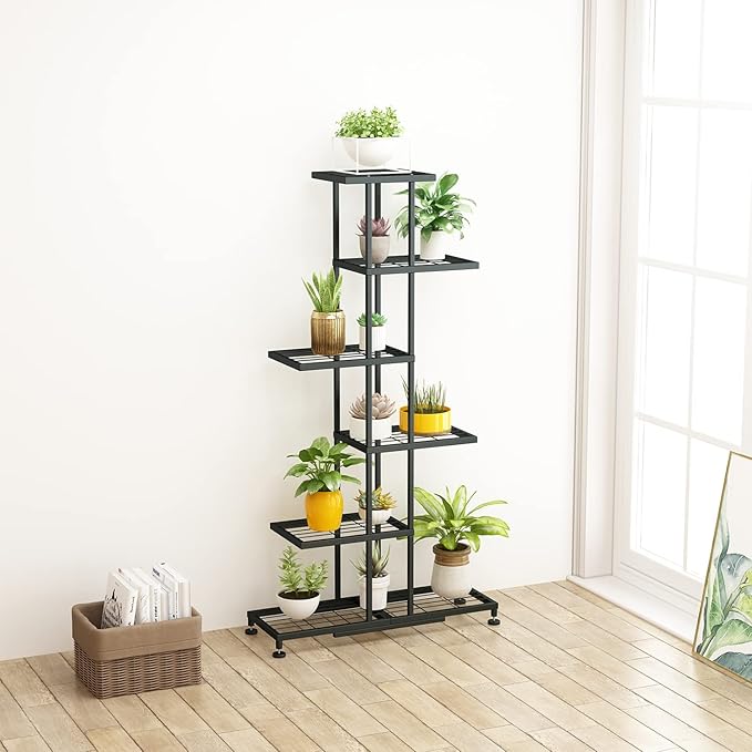 Metal Plant Stand, 6 Tier 12 Potted, Upgrade Multiple Plant Rack Shelf Organizer, Indoor Planter Display Shelving Unit for Patio Garden Corner Balcony Living Room