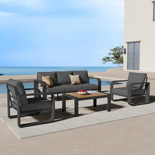 Aluminum Outdoor Patio Furniture Set 4 Piece, Oversized Patio Conversation Sets Widened Armrest & Ultra-Thick Cushions, Deep Seating Modern Sectional Furniture for Backyard, Porch, Graphite