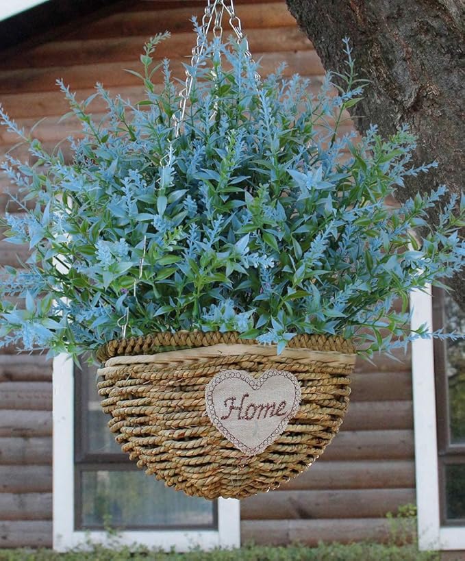 RECUTMS 20 Bundles Outdoor Artificial Flowers UV Resistant Fake Outdoor Plants, Faux Greenery for Indoor Outside Hanging Plants Garden Porch Window Box Home Wedding Farmhouse Décor(Blue)