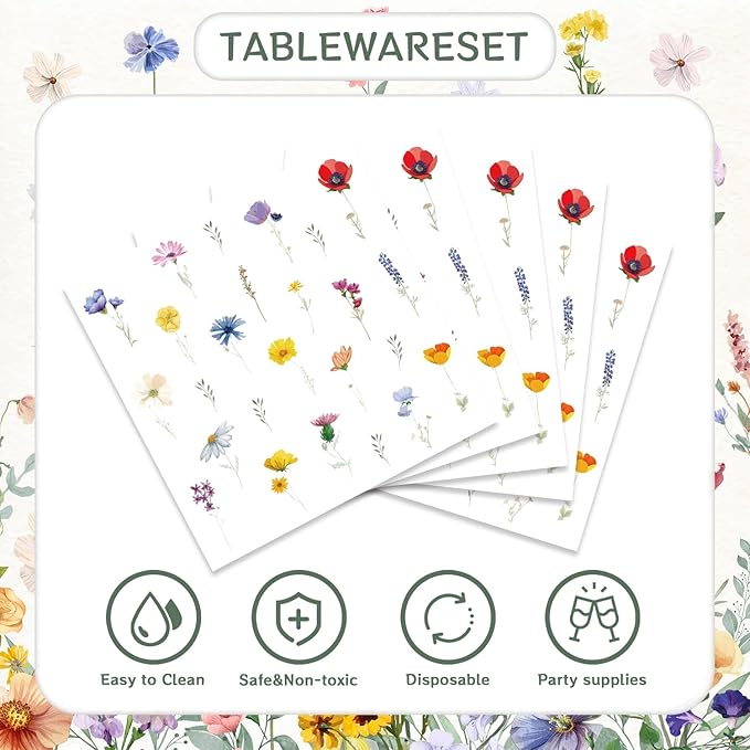 40Pcs Wildflower Party Plates - Flower Paper Plates and Napkins for Kids Baby Shower Birthday or Garden Party Decorations for 20 Guests