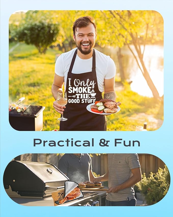 Grilling Smoker Apron & BBQ Blanket Accessories Gifts for Husband, Funny Christmas & Birthday Barbecue Accessories Tools Gifts for Men Who Have Everything