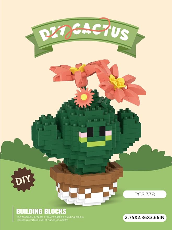 Desert Mini Cute Cactus Succulent Plants Bonsai Building Toy Potted Plant Blocks Particle Flower Botanical