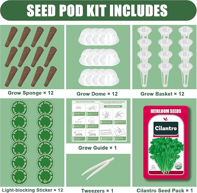 Cilantro Seed Pods for All Hydroponics Growing Systems, 12 Pods Herb Kit with 200+ Seeds of Cilantro, Grow Your Own Herb Garden at Home