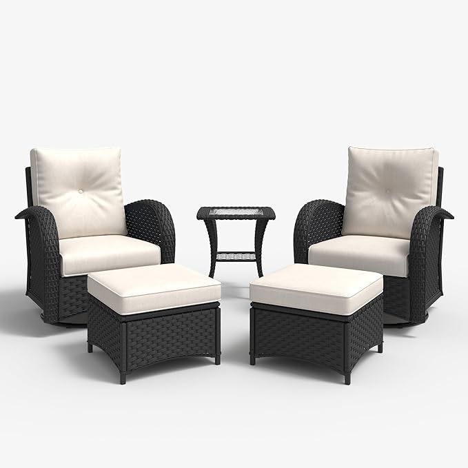 LayinSun 5 Pieces Outdoor Patio Furniture Set, Rattan Wicker Sectional Swivel Rocker Chairs Sets