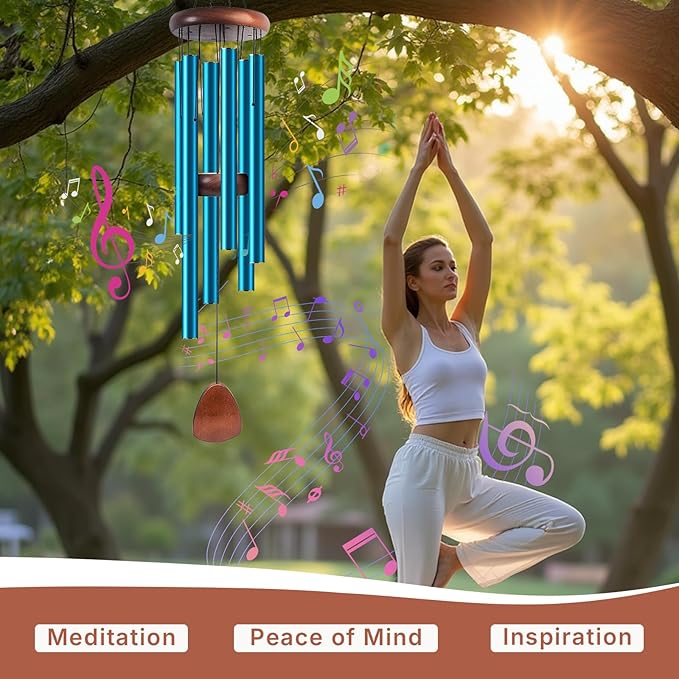 Aluminum Wind Chimes for Outdoor Garden and Yard with Soothing Deep Tones, Creates a Peaceful Ambiance with Sophisticated Wind Catcher, Ideal Calming Gift for Families (Blue, 37 Inches)