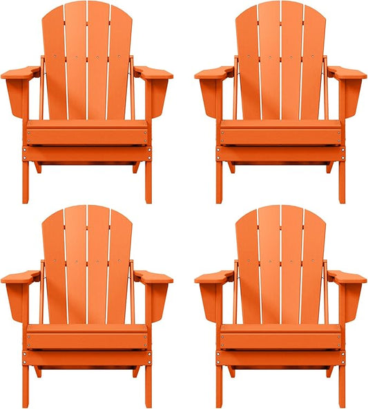 Westin Outdoors Laguna WO Home Furniture Adirondack Chair 4 PC Set Classic Outdoor Patio Folding Chair for Bon Fire Pit Lawn Backyard Beach Plastic Weather-Resistant (Orange)