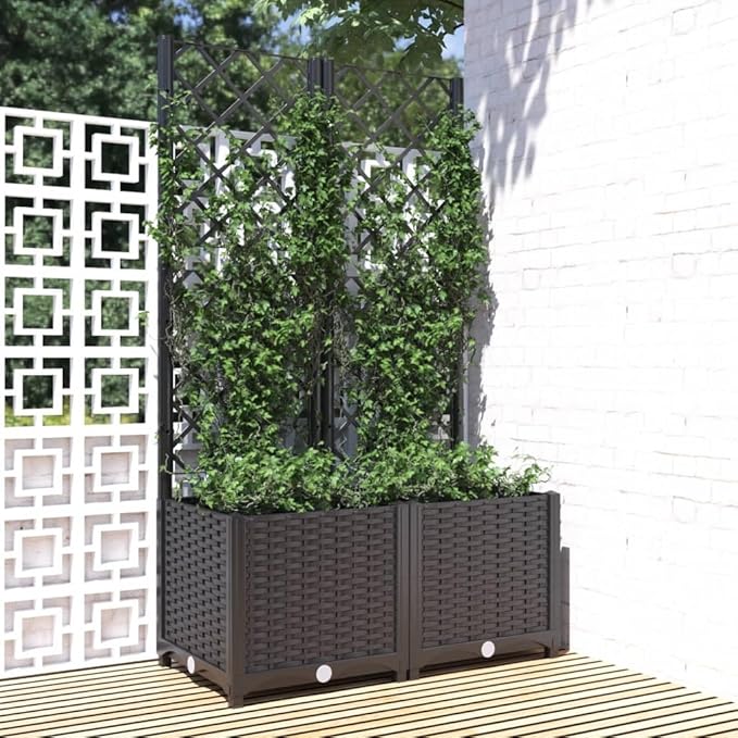 Garden Planter with Trellis, Trellis with Planter Box, Outdoor Raised Garden Bed for Climbing Plants, Raised Garden Bed Garden Planter Box, Black 31.5"x15.7"x53.5" PP