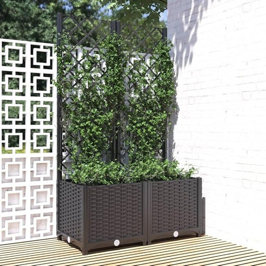 Garden Planter with Trellis, Trellis with Planter Box, Outdoor Raised Garden Bed for Climbing Plants, Raised Garden Bed Garden Planter Box, Black 31.5"x15.7"x53.5" PP
