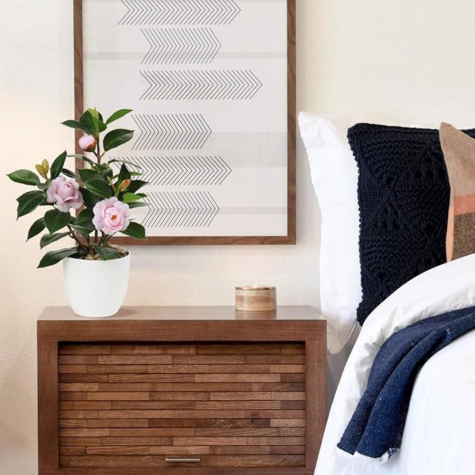 Briful Artificial Plants Mini Camellia Potted Fake Plants Small Faux Plastic Plants Desk Plant Artificial Flowers with Vase for Home Office Desk Kitchen Garden Indoor Decor