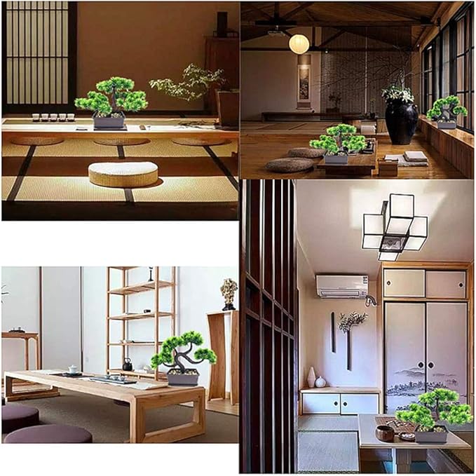 Artificial Plants Fake Bonsai Pine Trees Plants Greenery Japanese Pine Bonsai Tree Desktop Display Simulation,Office,Living Room,Zen Garden Decoration Indoor Home Décor(2 Pack Potted)