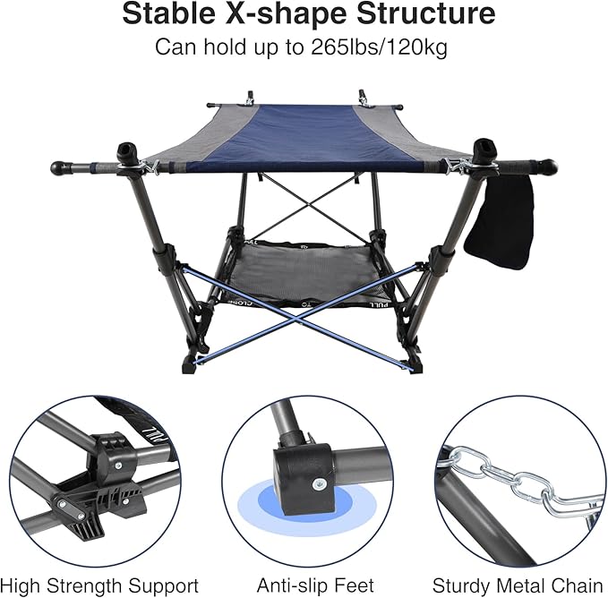 RedSwing Extra-Long Portable Folding Hammock with Stand,Fold Up Hammock with Removable Pillow,Storage Net,Foldable Camping Hammock for Adults for Outdoor,Backyard,Beach,Garden,Lawn